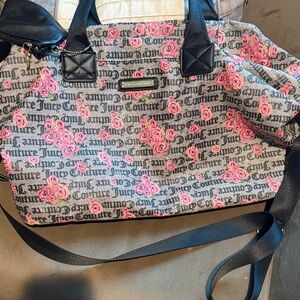 Juicy Couture Gray Logo Tote with Pink Rose Print